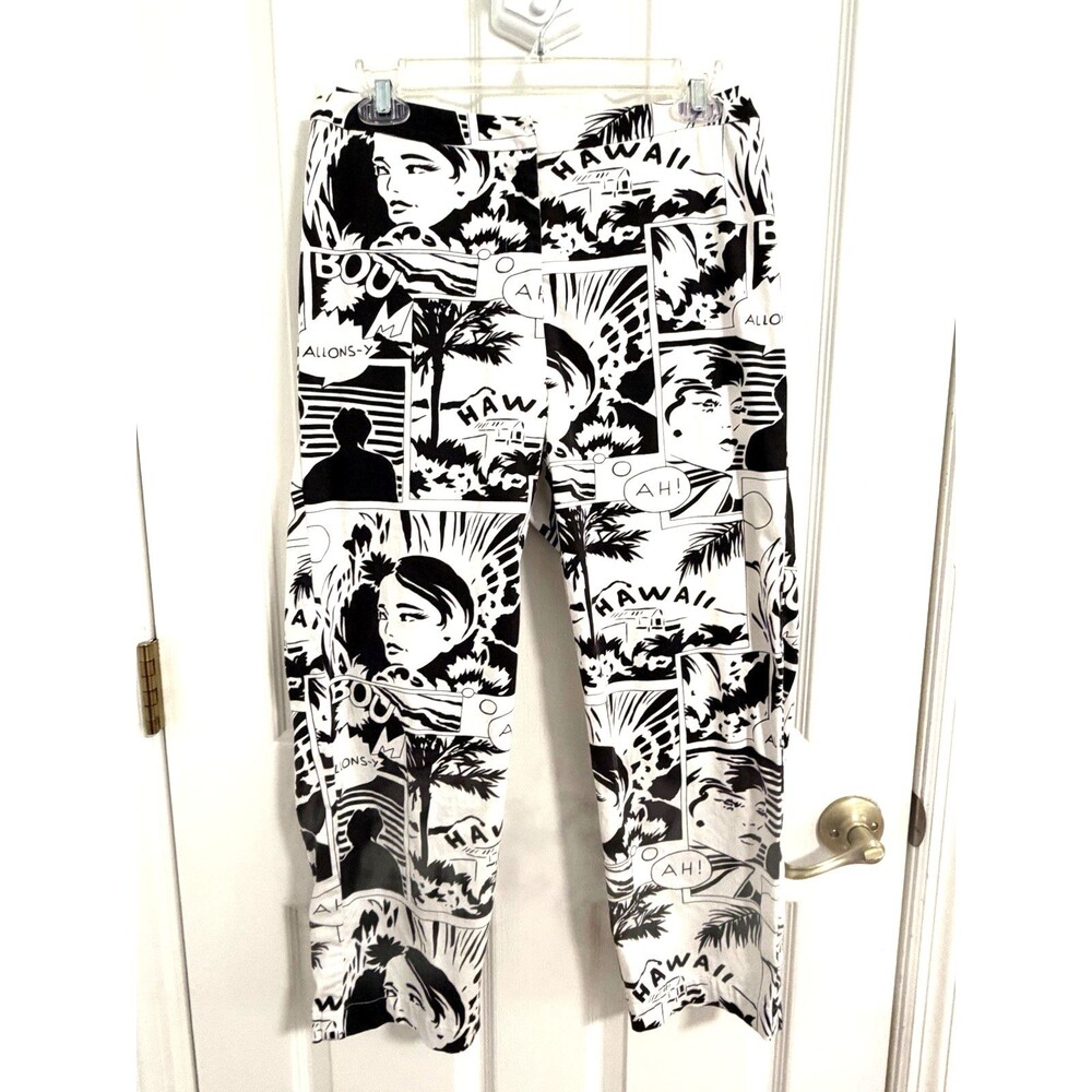 Womens sz 6 Betu Sport comic book print white/black ankle length pants Stretch